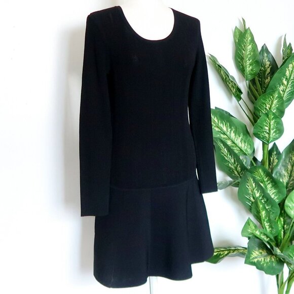 Rag & Bone Isla Black Knit Long Sleeve Fit & Flare Scoop Neck Mini Dress Medium - Picture 6 of 16